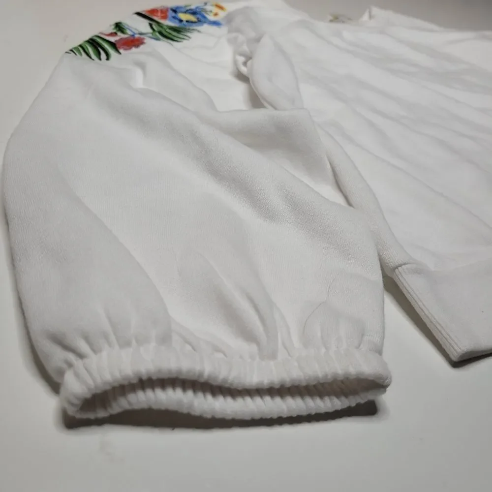 NEW S Johnny Was style embroidered floral cuffed oversized sweatshirt small NWT - Picture 3 of 10